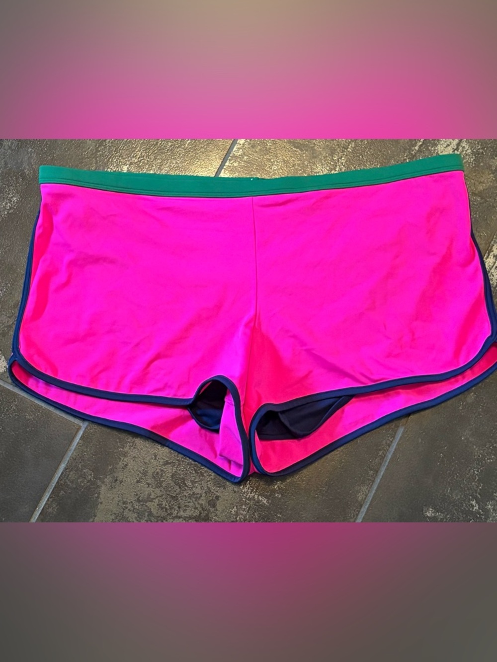 BODEN Hot Pink Color Block Rash Guard Swim Shorts UPF 50+ Size 14 NEW!